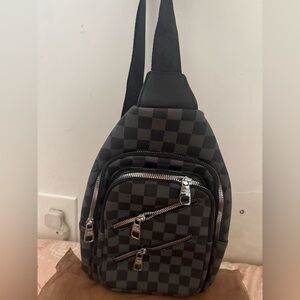Men's Checkered Sling Bag in Dark Gray